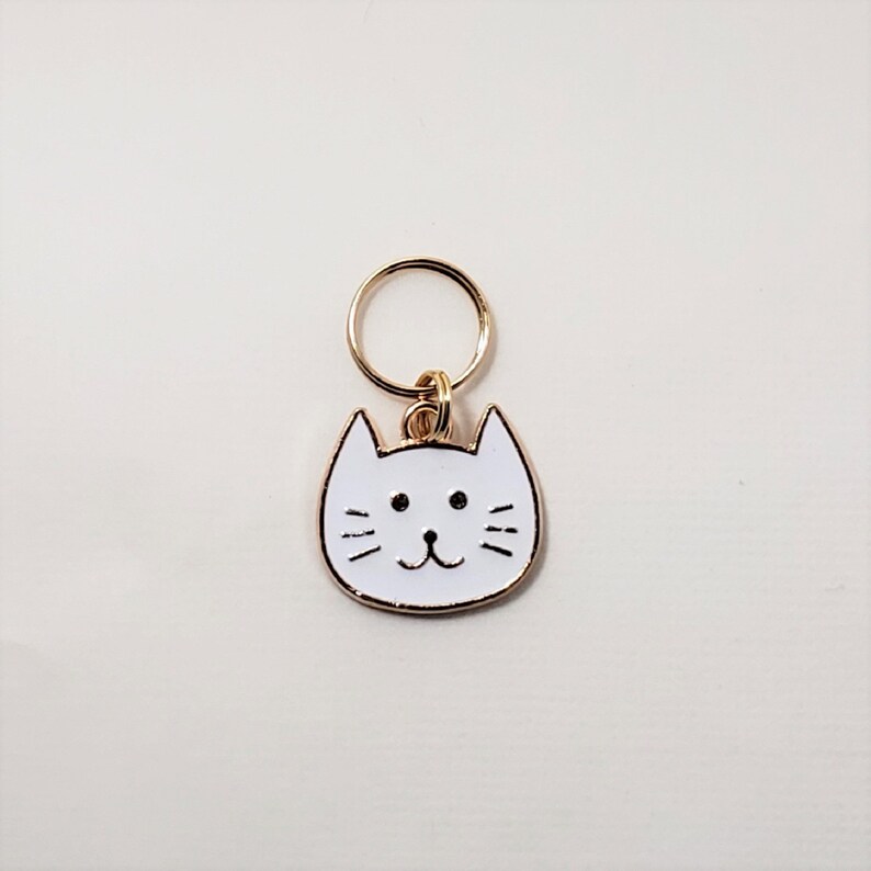 progress keeper crochet accessory Cat Stitch Markers for Knitting 5pc Large White Cat Heads project bag charms Crochet stitch marker