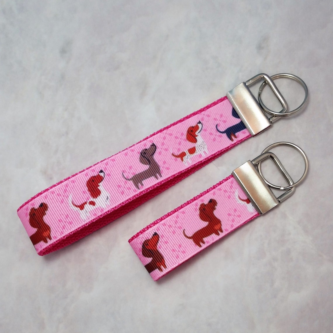 Dachshund dog print keychain wristlet and mini key fob black | Etsy