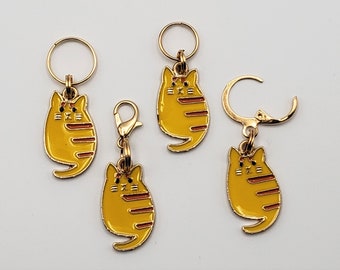 Orange Tabby Cat Stitch Markers for Knitting, 4pc | Crochet stitch marker, progress keeper, project bag charms, crochet accessory