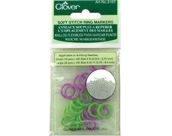 Clover Soft Stitch Ring Markers - 30 Pack (2 Sizes) for Fine to Medium Needles