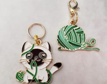 Siamese Cat Stitch Markers | Enamel Charm Stitch Markers 2pc