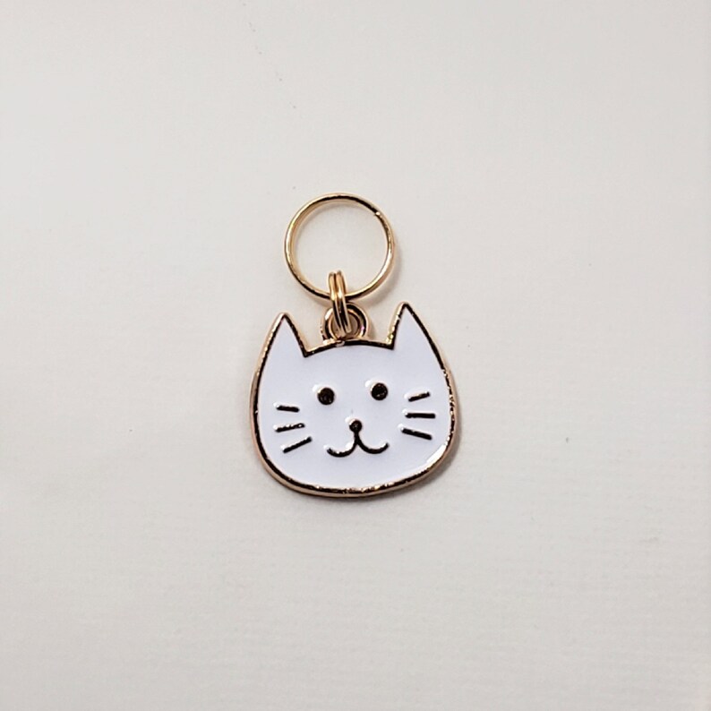 progress keeper crochet accessory Cat Stitch Markers for Knitting 5pc Large White Cat Heads project bag charms Crochet stitch marker
