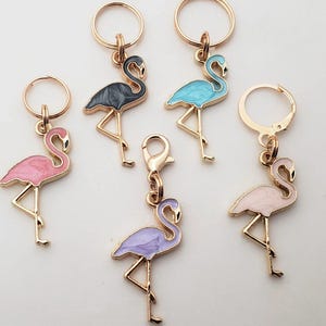 Flamingo Stitch Markers | Shimmer Enamel Charm Stitch Markers 5pc