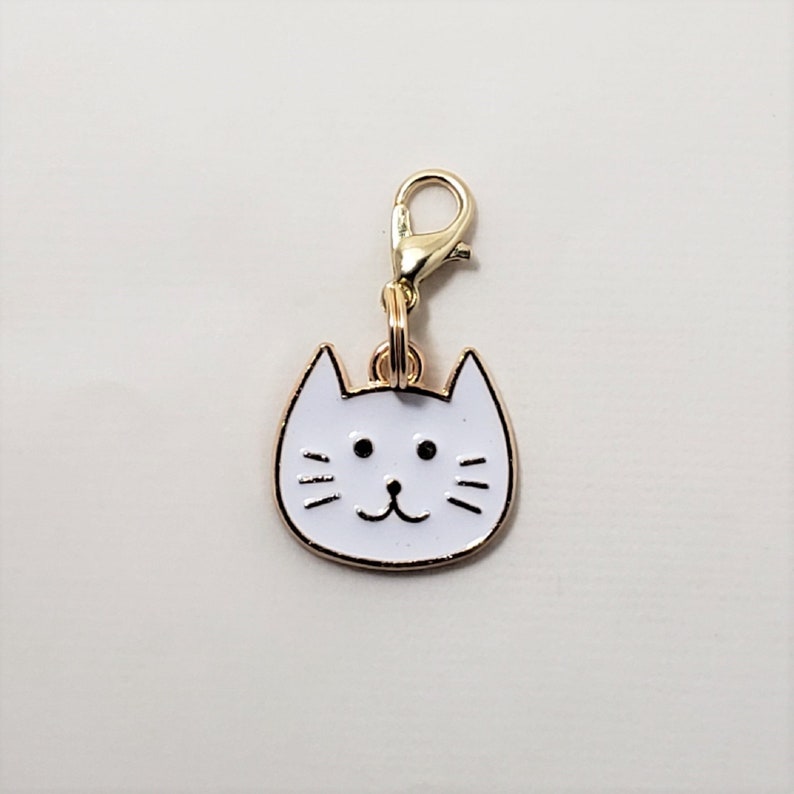 progress keeper crochet accessory Cat Stitch Markers for Knitting 5pc Large White Cat Heads project bag charms Crochet stitch marker