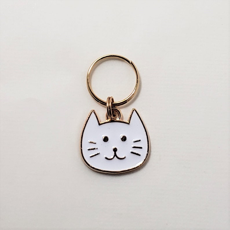 progress keeper crochet accessory Cat Stitch Markers for Knitting 5pc Large White Cat Heads project bag charms Crochet stitch marker