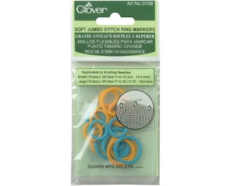 Clover Soft Jumbo Stitch Ring Markers - 20 Pack (2 Sizes) for Large Needles