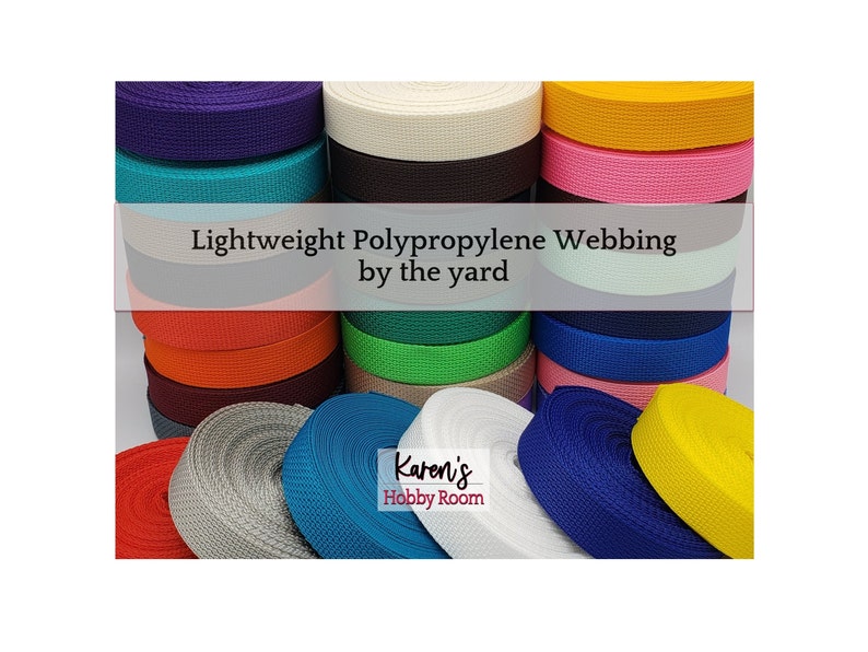 1 Webbing by the yard, 25 colors, lightweight Polypropylene for tote bag handles, keyfob wristlet straps, dog collars, bag image 1