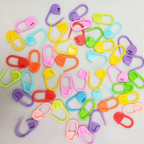 Locking Stitch Markers for Knitting and Crochet, Plastic Safety Pins,  10-100 Count, Assorted Colors Crochet Stitch Marker, Progress Keeper 