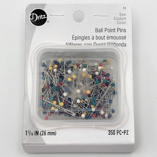 Dritz 350 piece Color Ball Point Straight Pins size 17 1-1/16" 26mm | sewing accessories