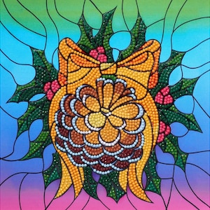 Diamond Painting Kit powered by Diamond Dotz - Beginner 8x8&quot; - Stained Glass Pinecone Wreath
