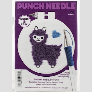 Beginner Punch Needle Kit 3.5&quot; Round - Llama | easy DIY Craft Kit by Design Works for kids or adults
