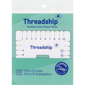 May include: A white Threadship Kumihimo plate with numbers 1-10, and letters A and B. The plate is on a green and white background. The package is 3.9 inches by 3.9 inches.