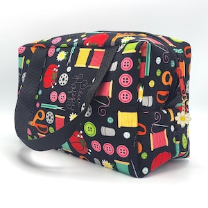 Small duffle bag for crafts, craft sewing print fabric 10x5x6&quot; | craft accessories bag, zipper bag for sewing notions and accessories