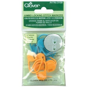 Clover Jumbo Locking Stitch Markers for Knitting and Crochet, Plastic Safety Pins, 12 count