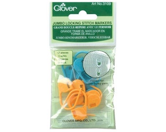 Clover Jumbo Locking Stitch Markers for Knitting and Crochet, Plastic Safety Pins, 12 count