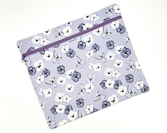 Purple Pansy Project Bag for cross stitch, 13.75x12" medium
