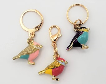3D Bird Stitch Markers | Enamel Charm Stitch Markers 3pc