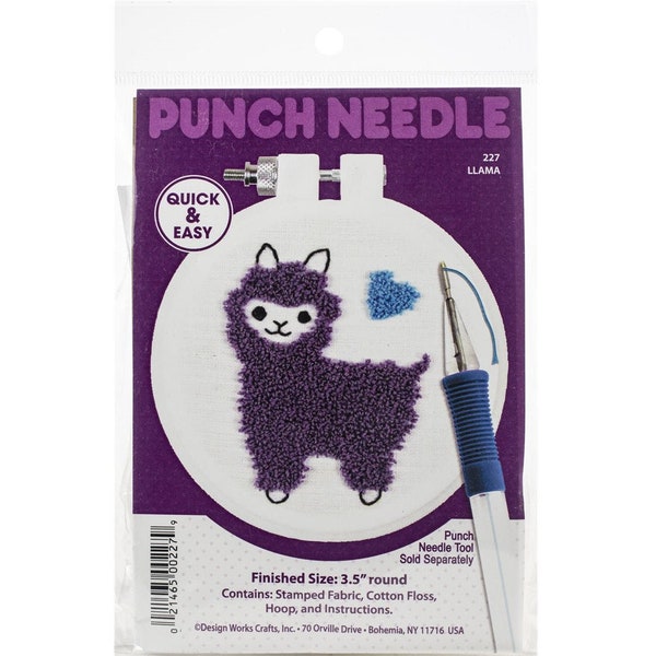 Design Works Punch Needle Kit 3.5" Round - Llama