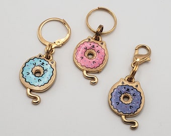 Donut Cat Stitch Markers for Knitting, 3pc | Crochet stitch marker, progress keeper, project bag charms, crochet accessory