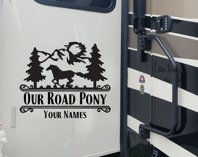 Large Vinyl Monogram - Horse Scene - Split Monogram with Horse - Custom RV Decal - Camping Decal - Truck Window Sticker - Horse Decals