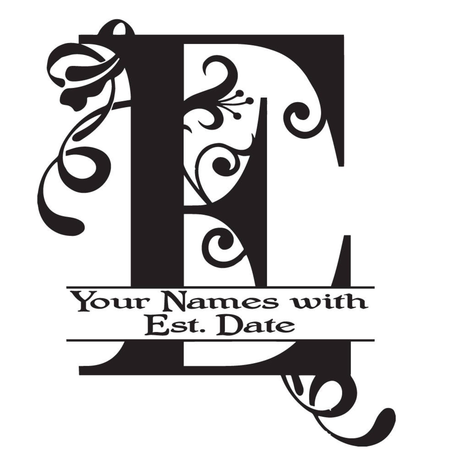 Large Vinyl Monogram Letter E Decal Split Letter Monogram Etsy