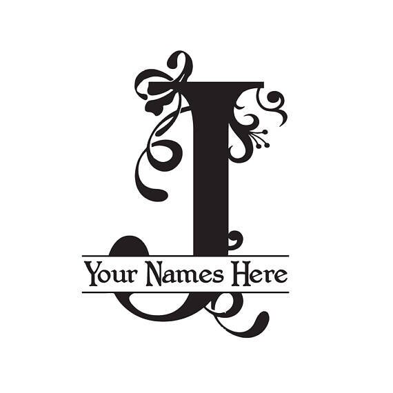 The Family Name with Large Monogram Letter in Swirls Art Wall Decal Stickers