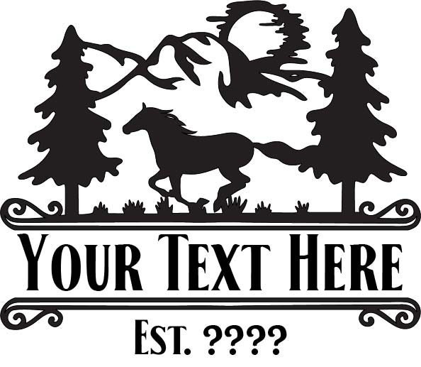 Large Vinyl Monogram Horse Scene Split Monogram with