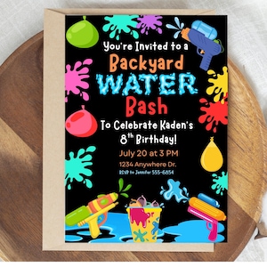 Water Bash Birthday Invitation for Kids, Printable Splash Party Invite, Summer Water Fun Invite Comes Customized for you, no editing needed!