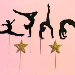 Gymnastics Girl Cupcake Toppers, Gymnast Cupcake Toppers, Female Gymnast Cupcake Picks, Gymnastics Party Supplies