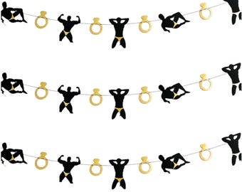 Funny Bachelorette Banner: Male Strippers & Rings Garland
