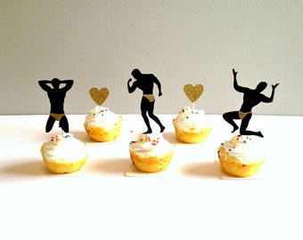 Bachelorette Party Cupcake Toppers, Male Stripper Cupcake Toppers, Bachelorette Cupcake Picks, Bachelorette Party Decor