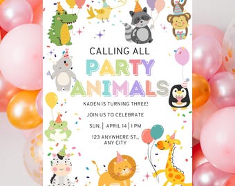 Calling All Party Animals, Party Animal Birthday Invitation, Printable Party Animal Invite, E-invite Digital Instant Download