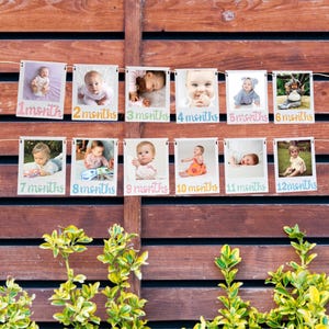 One Year Photo Banner, Numbered Months Milestone Banner, First Birthday 12 month Photo Banner, One Year Picture Banner, custom colors