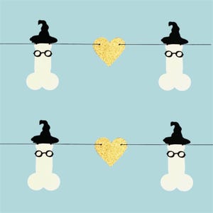 Wizard Penis and Hearts Bachelorette Party Banner.