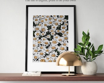 Cat Daisy DIGITAL illustration, high resolution 300dpi - for printing, Daisy cat print for posters, digital botanical cat art