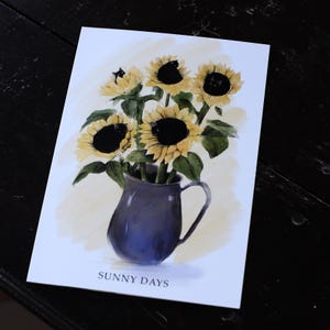 Sunny days greeting card, pick your own envelope - cat lover birthday gift, black cat themed gift