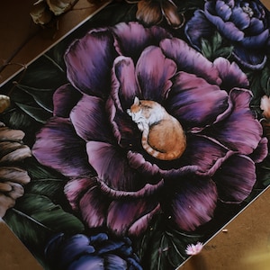 Cat in flower print  | Cat illustration | botanical illustration | Cat flower | botanical Print  | Giclee Cat  | A3 cat
