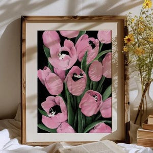 Tuxedo Tulips print, Black and white cats yellow flowers, tulip cats image 6