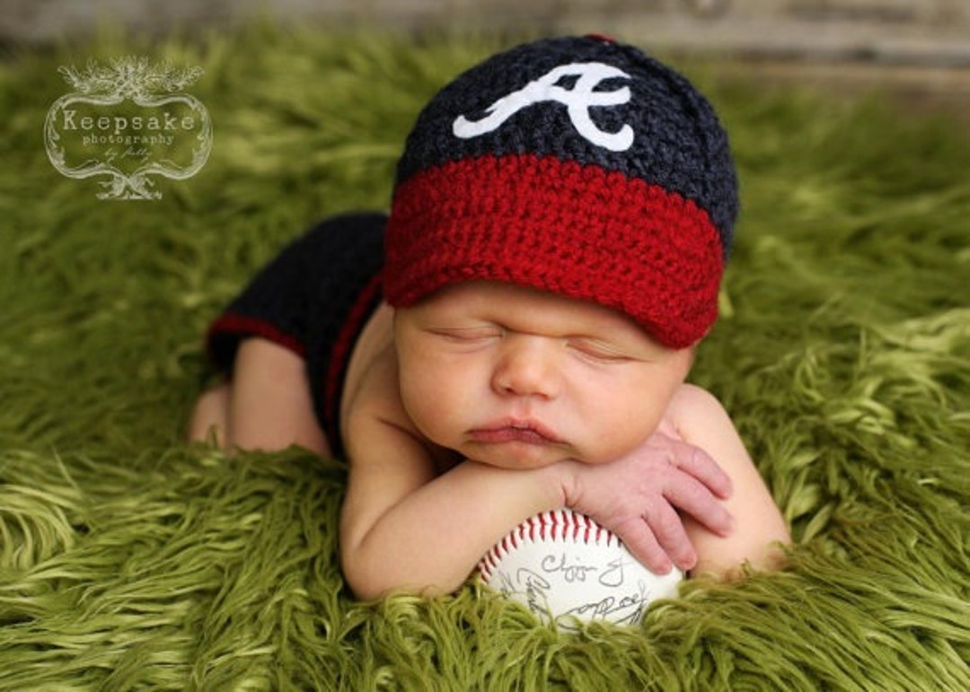 Newborn Baby ATLANTA BRAVES Baseball Cap Hat Custom Made 