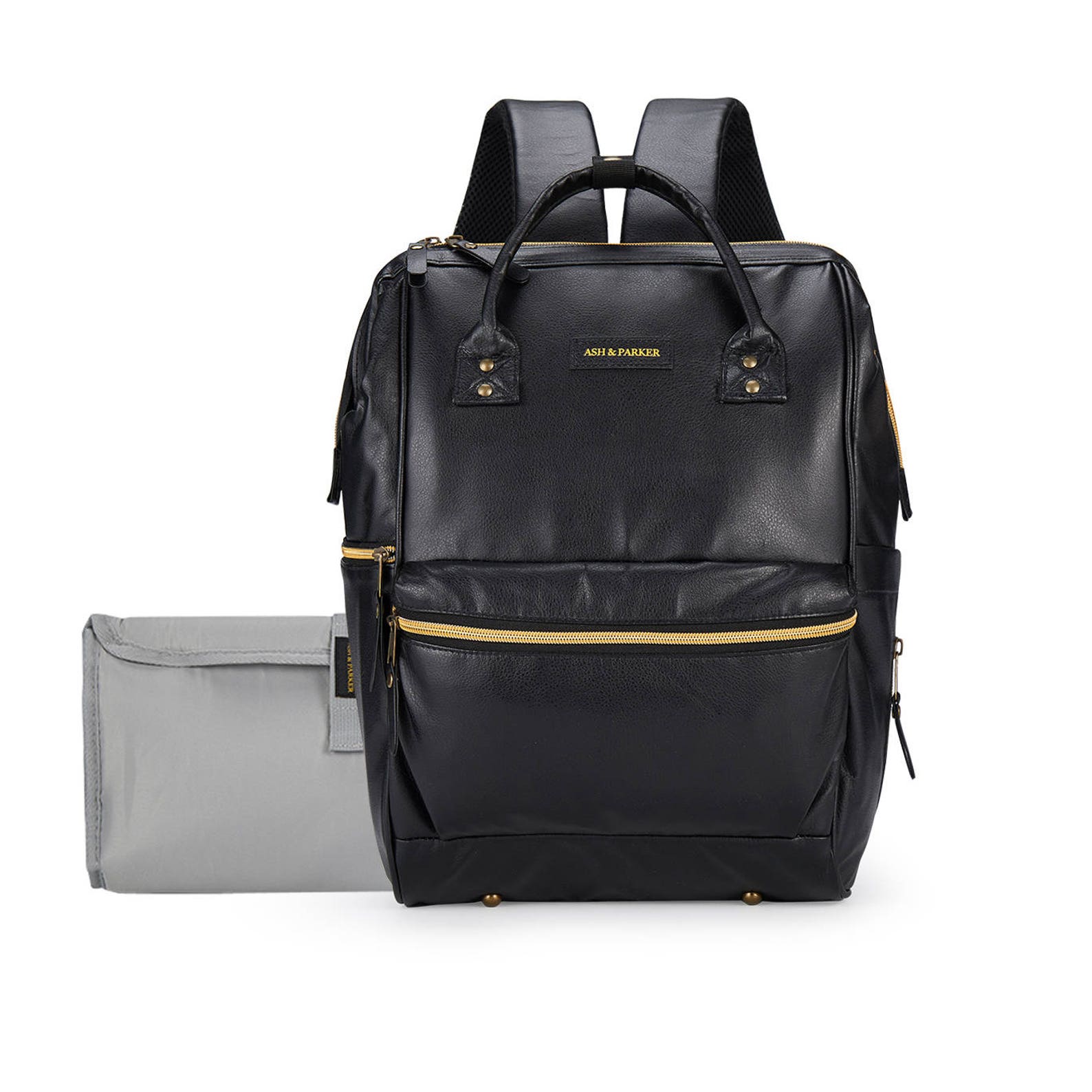 Classic Black Leather Diaper Bag Backpack Wide Open with Etsy