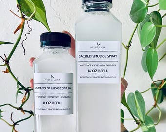 Recambio de espray de limpieza sagrada / Espray de salvia con infusión de cristales / Recambio de bruma limpiadora energética / Limpieza sin humo / Cargado con Reiki