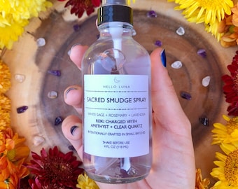 Sacred Smudge Spray || Crystal Infused Smudge Spray || White Sage Spray || Energy Cleansing Spray || Aura Cleansing || Room Cleansing Spray