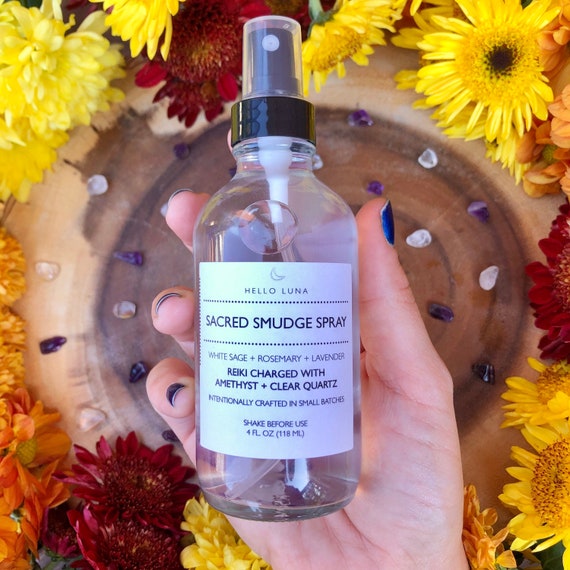 Sacred Smudge Spray || Crystal Infused Smudge Spray || White Sage Spray || Energy Cleansing Spray || Aura Cleansing || Room Cleansing Spray