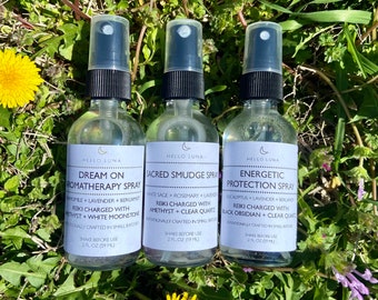Paquete de aerosoles con infusión de cristales: set de regalo de aromaterapia con carga de Reiki