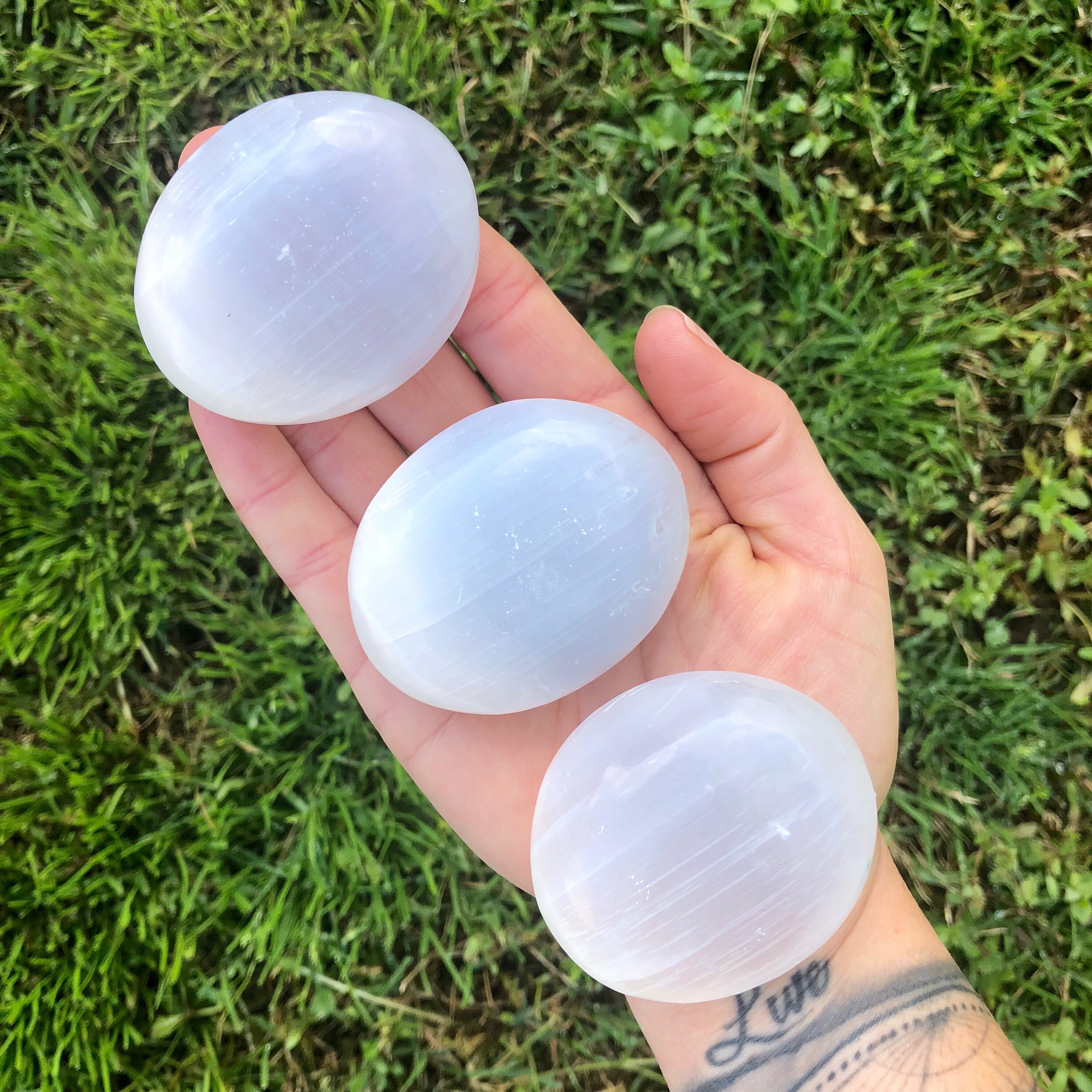 Polished Selenite Palm Stone Cat's Eye Selenite Etsy