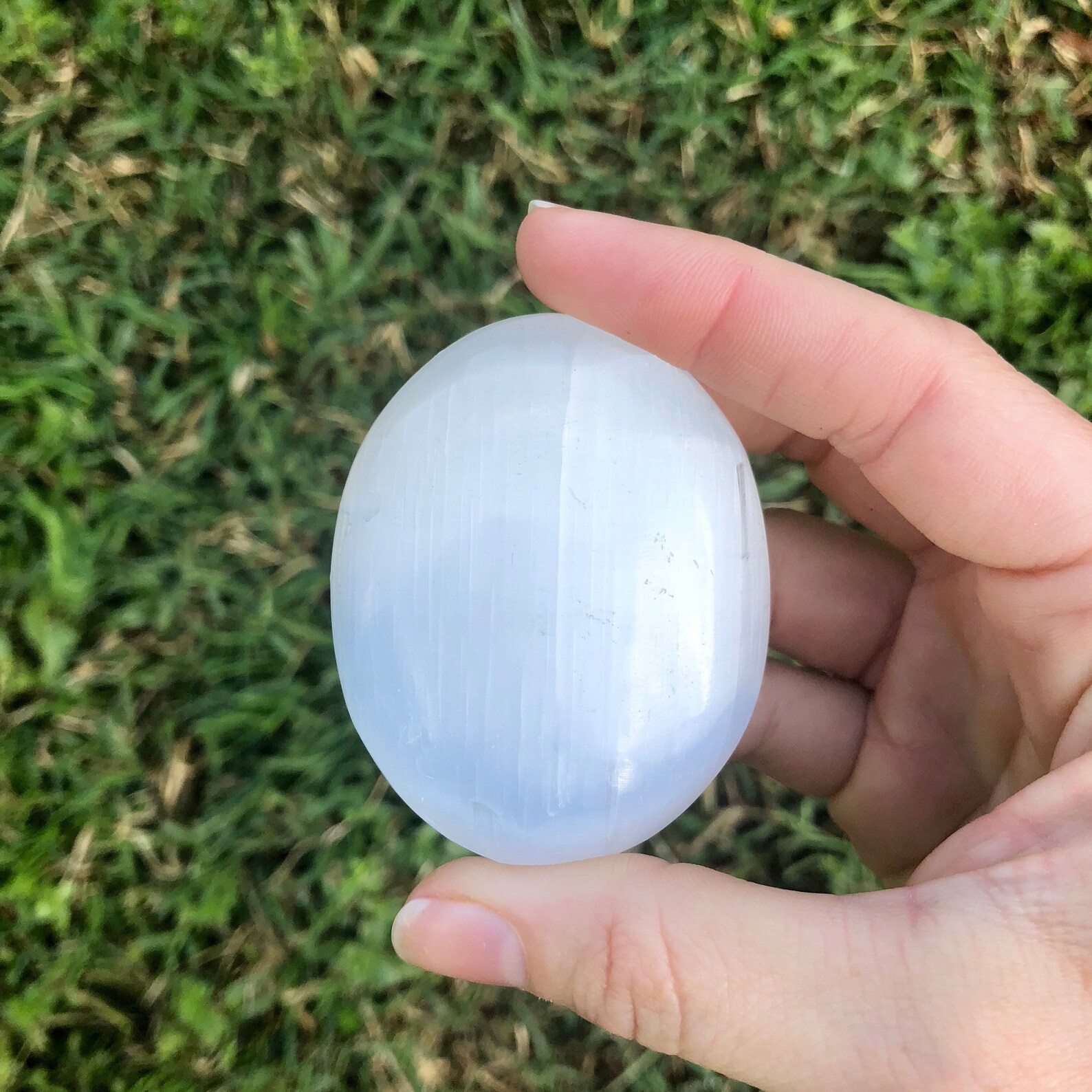 Polished Selenite Palm Stone Cat's Eye Selenite Etsy