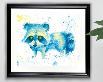 Splotchy Blueberry Watercolor Art Print- 8x10  |  Raccoon, Nature, Animals, Painting