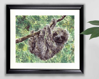 Sloth Original Watercolor Painting- 9x12  |  Animals, Art