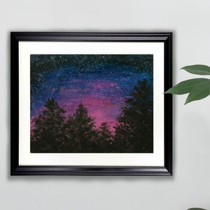 Starry Sky Watercolor Art Print- 8x10, 11x17  |  Landscape, Painting