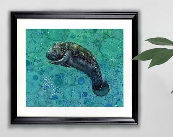Joyous Sea Potato Watercolor Art Print- 8x10  |  Manatee, Animal, Painting